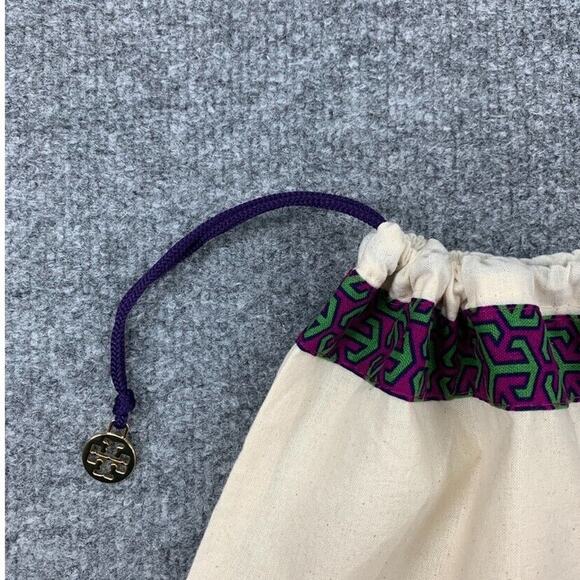 Tory Burch Dust Bag 14.5 in x 12 in Canvas Drawstring Strap Geometric Trim Charm - Picture 7 of 9